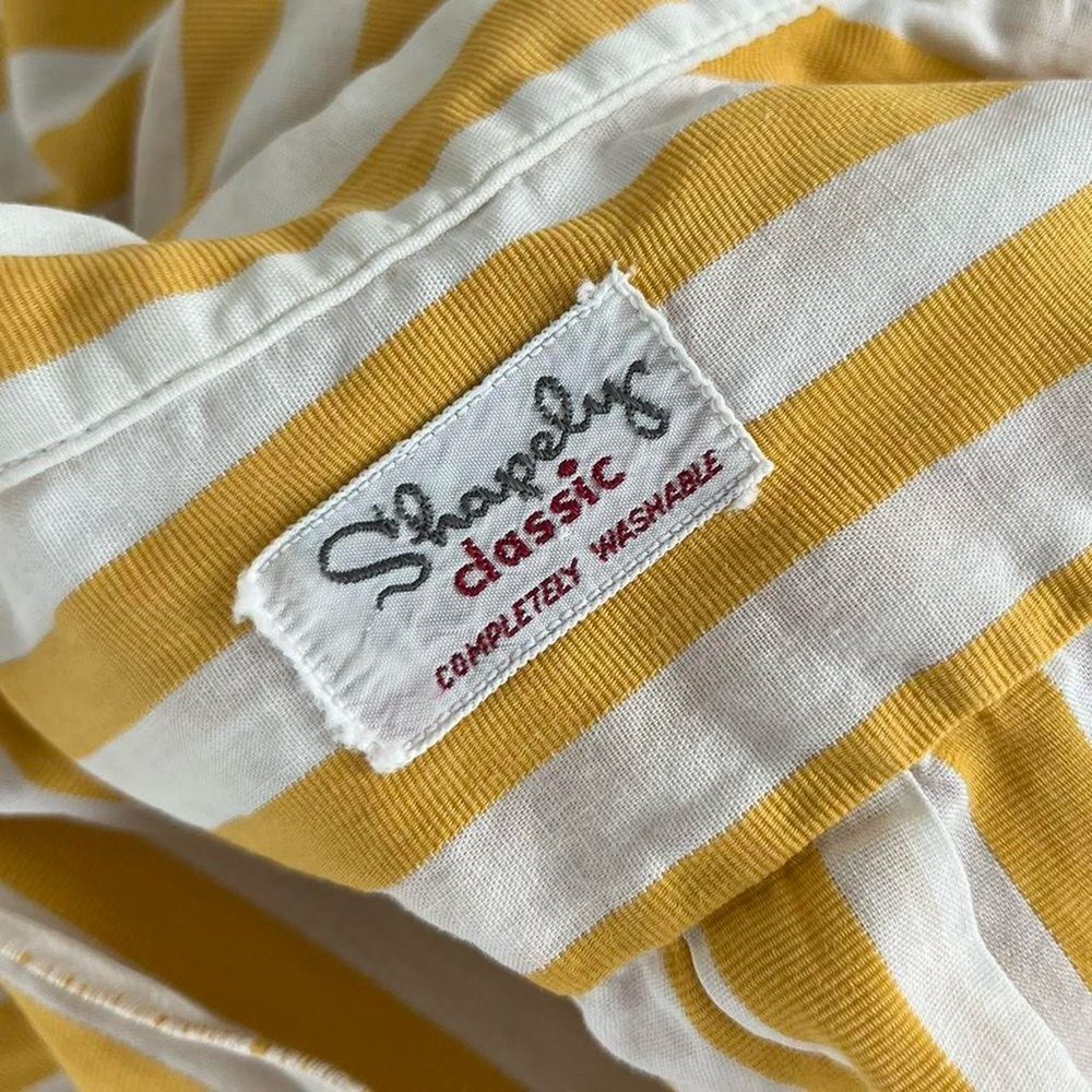 Vintage 60s Cute Retro Minimal Striped Yellow White Top XS Small Womens - Picture 5 of 6